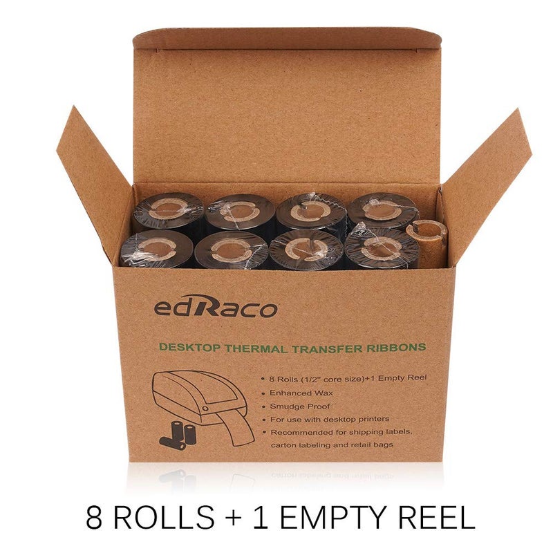 Edraco Desktop Thermal Transfer Ribbons -Enhanced Wax, 8 Rolls, 4.33" x 244'/110mm x 74m for Zebra Desktop Printer - Image 2